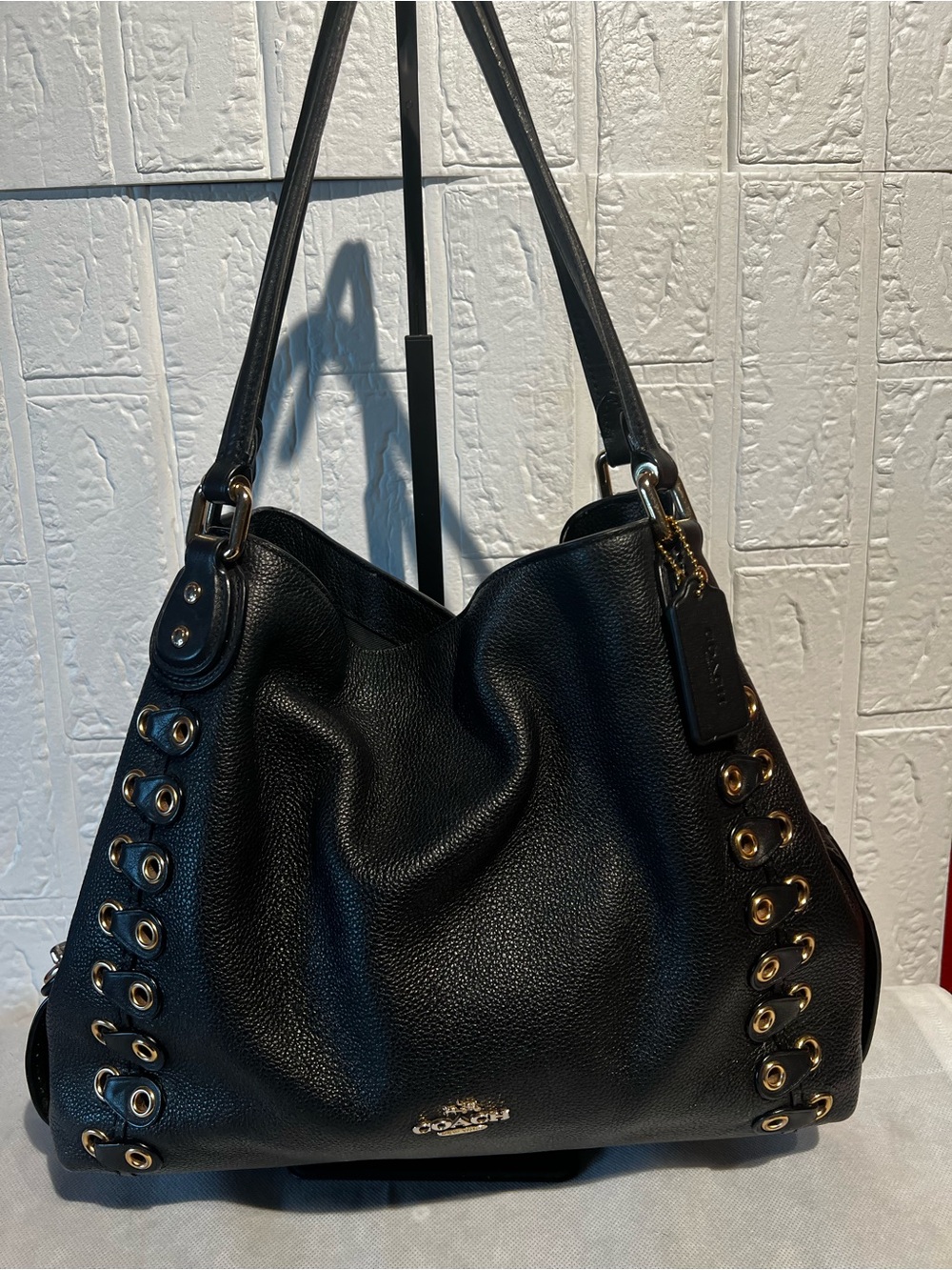 Coach Edie Black Leather Shoulder Bag 31